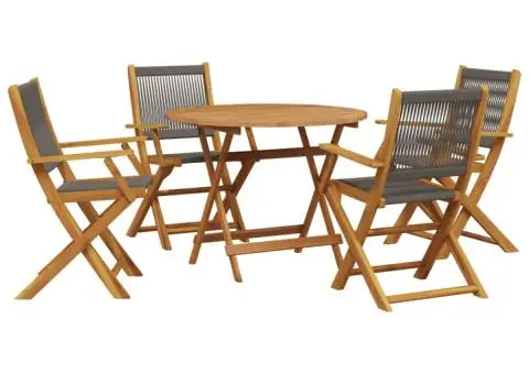 Set mobilier de grădină 5 piese polipropilenă gri/lemn masiv - 2/5