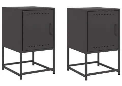 Noptiere, 2 buc., negru, 36x39x60,5 cm, oțel - 2/5