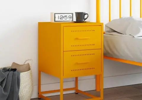 Noptieră, galben muștar, 36x39x60,5 cm, oțel - 3/5