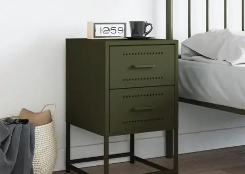 Noptieră, verde olive, 36x39x60,5 cm, oțel - 3/5