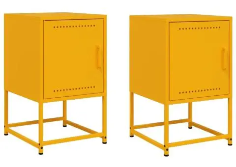 Noptiere, 2 buc., galben muștar, 36x39x60,5 cm, oțel - 2/5