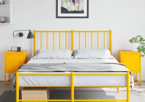 Noptiere, 2 buc., galben muștar, 36x39x60,5 cm, oțel - 3/5