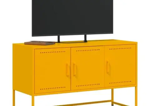 Dulap TV, galben muștar, 100,5x39x60,5 cm, oțel - 4/5