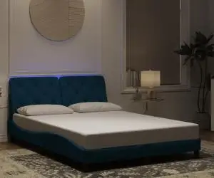 vidaXL Cadru de pat cu lumini LED, albastru, 140x200 cm, catifea