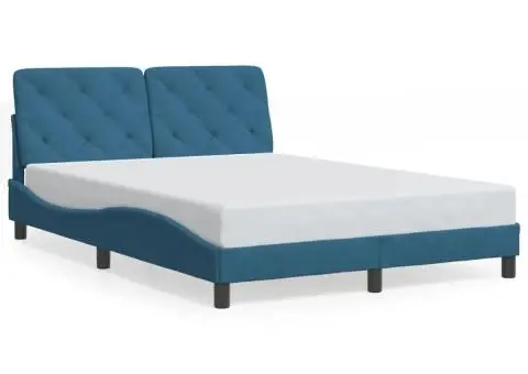 Cadru de pat cu lumini LED, albastru, 140x200 cm, catifea - 5/5