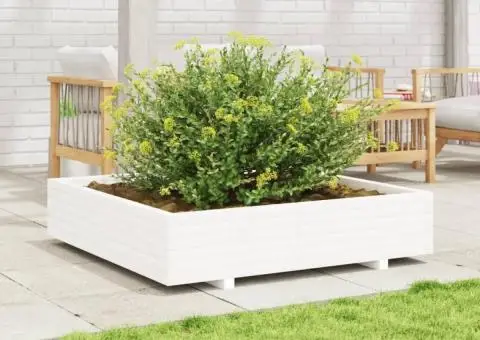 Jardinieră de grădină, alb, 110x110x26,5 cm, lemn masiv de pin - 1/5