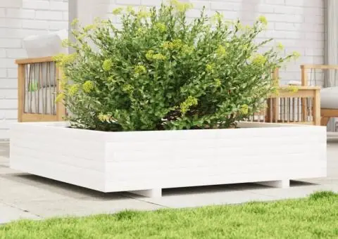 Jardinieră de grădină, alb, 110x110x26,5 cm, lemn masiv de pin - 3/5
