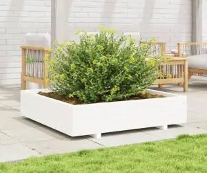 vidaXL Jardinieră de grădină, alb, 110x110x26,5 cm, lemn masiv de pin