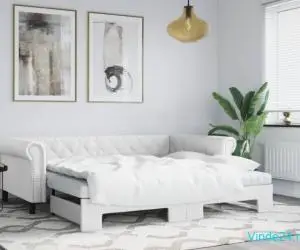 Pat de zi cu extensie și saltele alb 90x200 cm piele ecologică