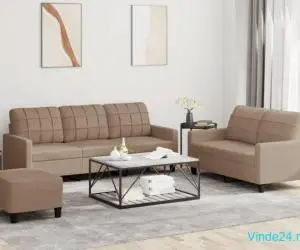 Set de canapele cu perne, 3 piese, cappuccino, piele ecologică