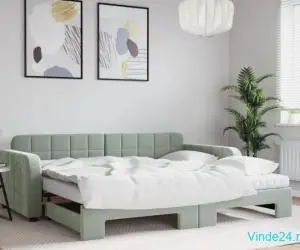 Pat de zi cu extensie și saltele, gri deschis 90x190 cm catifea