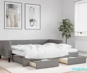 Pat de zi cu extensie și sertare, gri închis, 90x190cm, textil