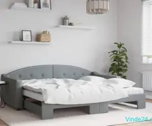 Pat de zi cu extensie și saltele, gri deschis 90x200 cm textil