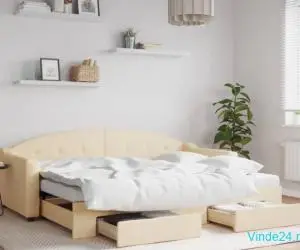 Pat de zi cu extensie și sertare, crem, 80x200 cm, textil