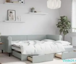 Pat de zi cu extensie și sertare, gri deschis 90x200 cm catifea