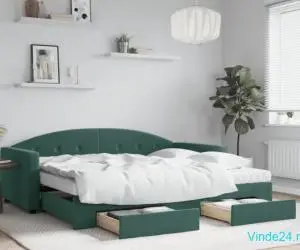 Pat de zi cu extensie și sertare verde închis 90x200 cm catifea