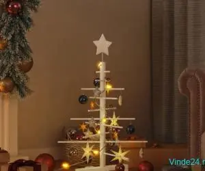 Brad de Crăciun din lemn decorativ, 75 cm, lemn de pin masiv