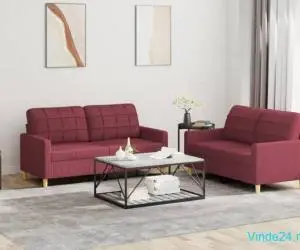 Set canapea cu perne, 2 piese, roșu vin, material textil