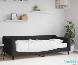Pat de zi cu saltea, negru, 90x200 cm, textil