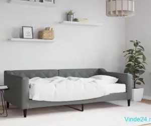 Pat de zi cu saltea, gri închis, 90x190 cm, textil