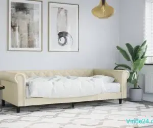 Pat de zi cu saltea, crem, 90x200 cm, piele ecologică