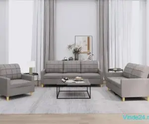 Set de canapea cu perne, 3 piese, gri taupe, material textil