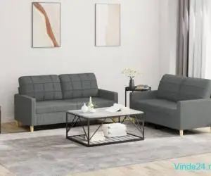 Set de canapele cu perne, 2 piese, gri închis, textil