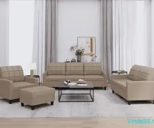 Set de canapele cu perne, 4 piese, cappuccino, piele ecologică