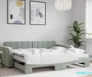 Pat de zi cu extensie și saltele, gri deschis 90x200 cm catifea