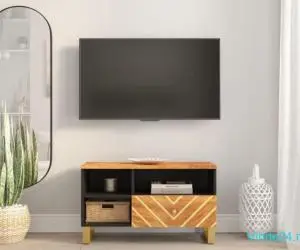 Dulap TV, maro și negru, 80x33,5x46 cm, lemn masiv de mango