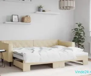Pat de zi cu extensie, crem, 80x200 cm, textil