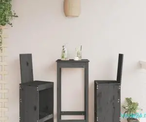 Scaune de bar, 2 buc., gri, 40x42x120 cm, lemn masiv de pin