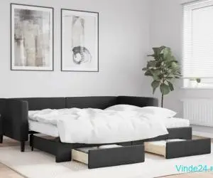 Pat de zi cu extensie și sertare, negru, 90x200 cm, textil