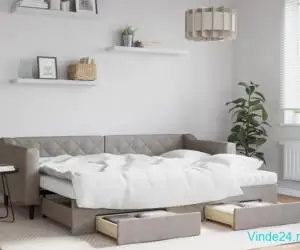 Pat de zi cu extensie și sertare, gri taupe, 80x200 cm, textil