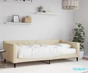 Pat de zi cu saltea, crem, 90x200 cm, textil