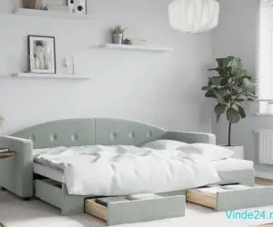 Pat de zi cu extensie și sertare, gri deschis 80x200 cm catifea