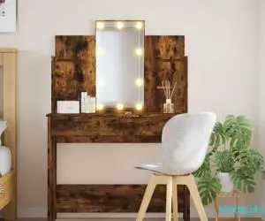 Masă de toaletă cu LED-uri, stejar fumuriu, 96x40x142 cm