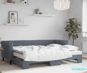 Pat de zi cu extensie și saltele gri închis 80x200 cm catifea