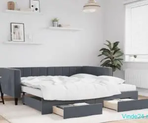 Pat de zi cu extensie și sertare gri închis 100x200cm catifea