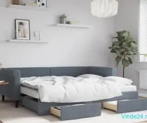 Pat de zi cu extensie și sertare gri închis 90x200 cm catifea