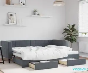 Pat de zi cu extensie și sertare gri închis 80x200 cm catifea