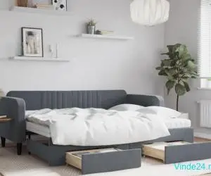 Pat de zi cu extensie și sertare gri închis 80x200 cm catifea