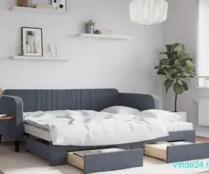 Pat de zi cu extensie și sertare gri închis 100x200cm catifea