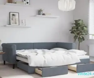 Pat de zi cu extensie și sertare, gri închis, 90x190cm catifea