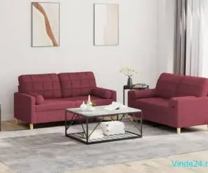 Set canapea cu perne, 2 piese, roșu vin, material textil