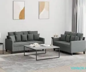 Set de canapele cu perne, 2 piese, gri închis, textil