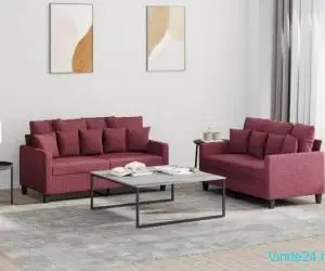 Set canapea cu perne, 2 piese, roșu vin, material textil
