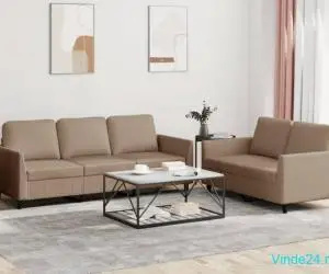 Set de canapele cu perne, 2 piese, cappuccino, piele ecologică