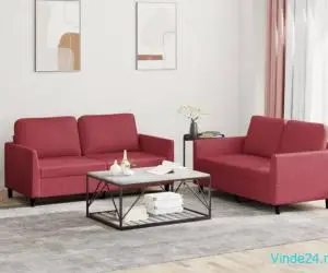 Set de canapele cu perne, 2 piese, roșu vin, piele ecologică