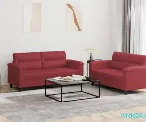 Set de canapele cu perne, 2 piese, roșu vin, piele ecologică